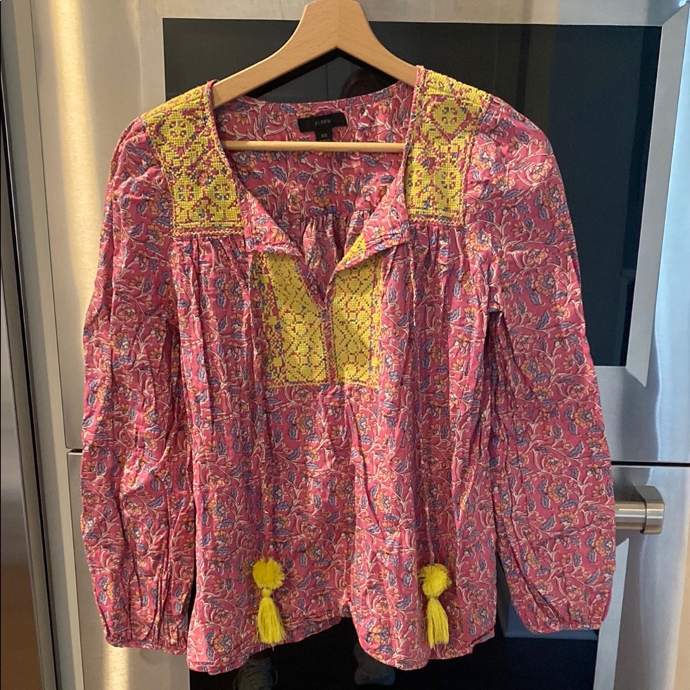 J.Crew blockprint tunic popover top